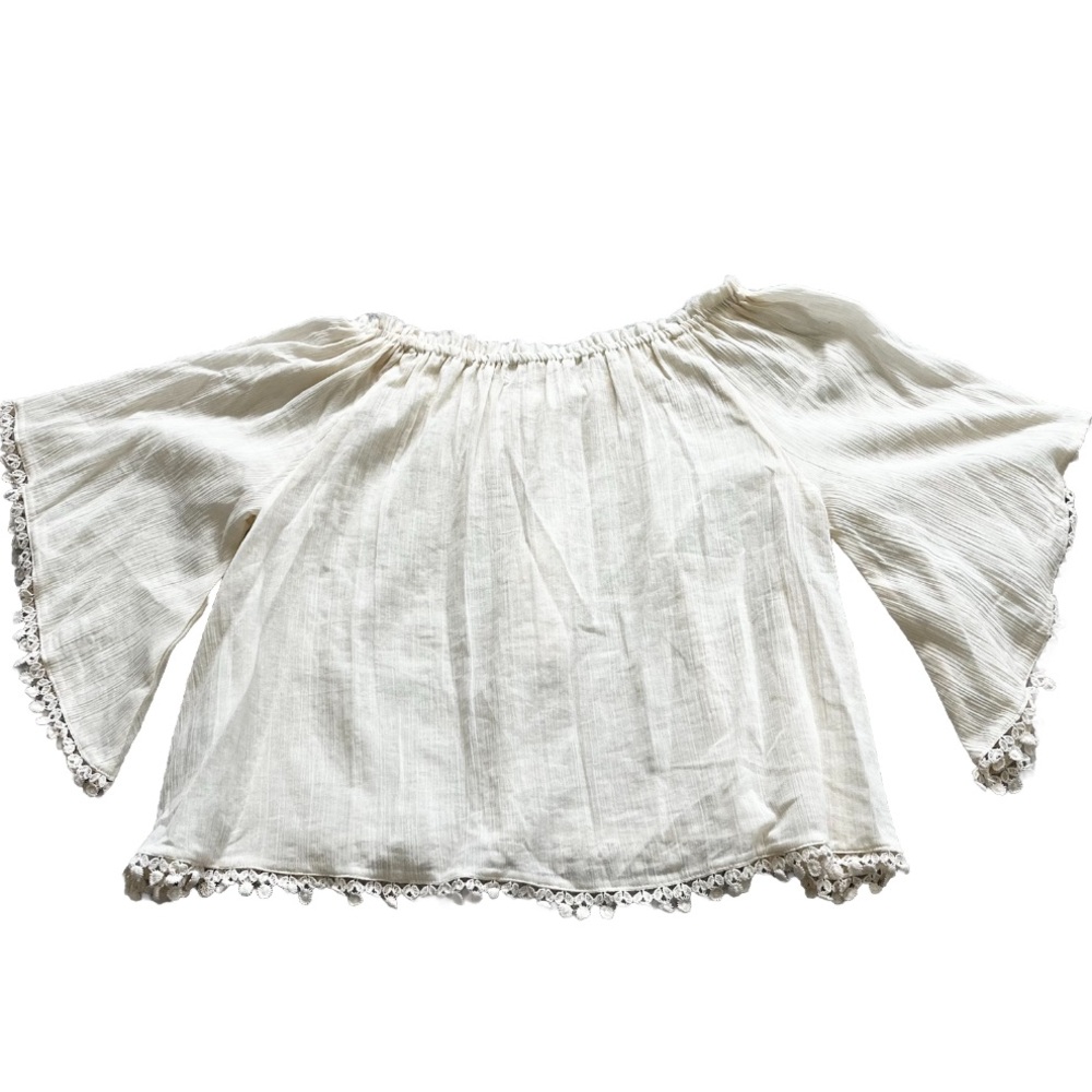 LOVE SHACK FANCY GAUZY SEMI SHEER TASSEL TRIM CREAM TOP BEACHY CHIC BOHO - Picture 2 of 10